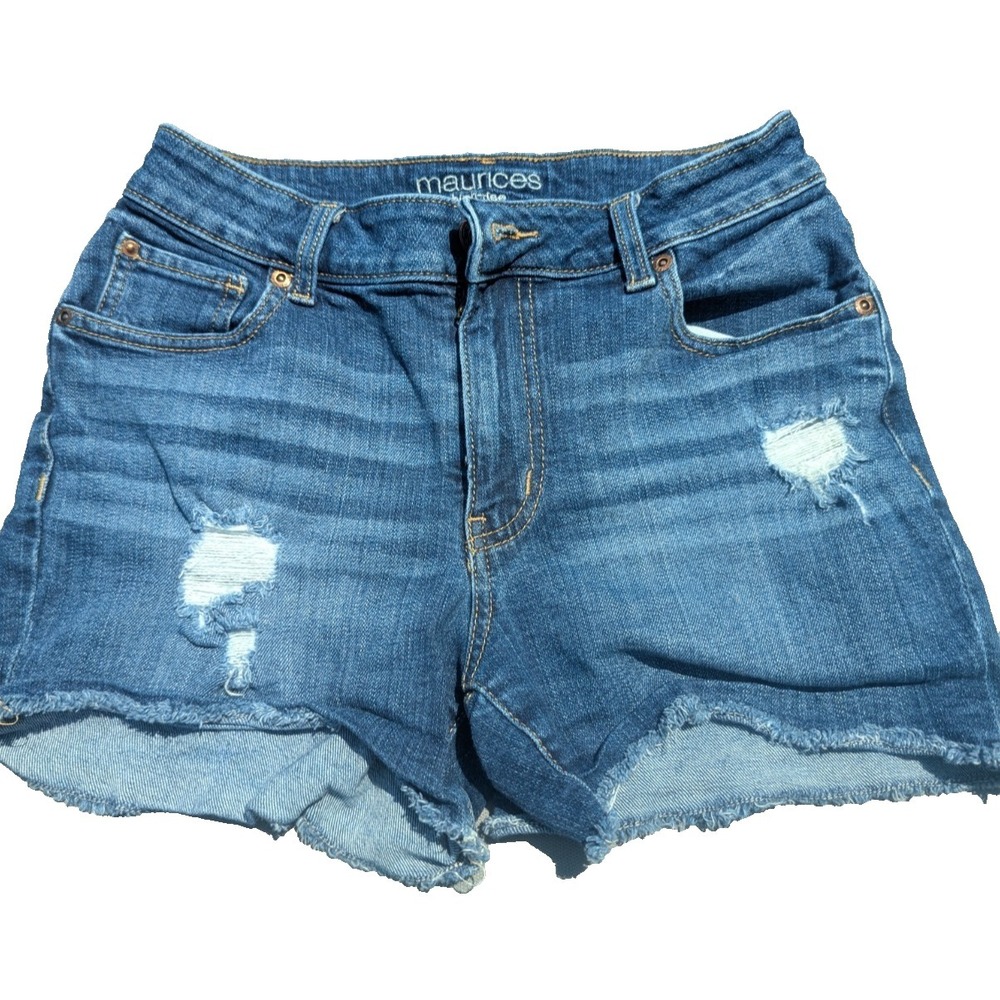 Maurices Women's Shorts Size 2 Dark Light Wash Distressed Denim High Rise